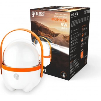 Фонарь кемпинговый GAUSS GFL001 5W 380lm Li-ion 3600mAh LED 1/20/40 диммируемый, оранжевый Фонарь кемпинговый GAUSS GFL001 5W 380lm Li-ion 3600mAh LED 1/20/40 диммируемый, оранжевый