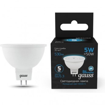 Лампа GAUSS BLACK MR16 5W 530LM 6500K GU5.3 LED 1/10/100 Лампа GAUSS BLACK MR16 5W 530LM 6500K GU5.3 LED 1/10/100
