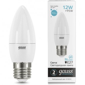 Лампа GAUSS ELEMENTARY Свеча 12W 950LM 4100K E27 LED 1/10/100 Лампа GAUSS ELEMENTARY Свеча 12W 950LM 4100K E27 LED 1/10/100