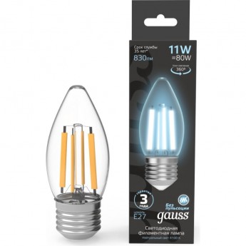 Лампа GAUSS FILAMENT Свеча 11W 830lm 4100К Е27 LED Лампа GAUSS FILAMENT Свеча 11W 830lm 4100К Е27 LED