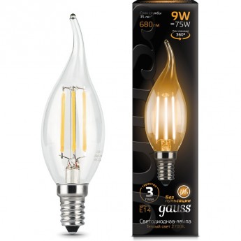 Лампа GAUSS LED BLACK FILAMENT CANDLE TAILED E14 9W 2700K