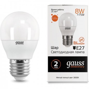 Лампа GAUSS LED ELEMENTARY GLOBE 8W E27 3000K Лампа GAUSS LED ELEMENTARY GLOBE 8W E27 3000K