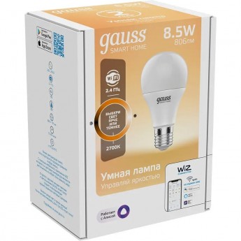 Лампа GAUSS SMART HOME A60 8,5W 806lm 2700К E27 диммируемая LED Лампа GAUSS SMART HOME A60 8,5W 806lm 2700К E27 диммируемая LED
