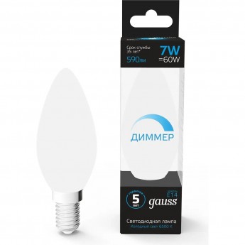 Лампа GAUSS Свеча 7W 590lm 6500К E14 диммируемая LED Лампа GAUSS Свеча 7W 590lm 6500К E14 диммируемая LED
