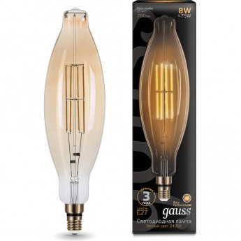 Лампа светодиодная филаментная GAUSS FILAMENT BT120 6W 780lm 2400К Е27 GOLDEN STRAIGHT LED 1/10 Лампа светодиодная филаментная GAUSS FILAMENT BT120 6W 780lm 2400К Е27 GOLDEN STRAIGHT LED 1/10