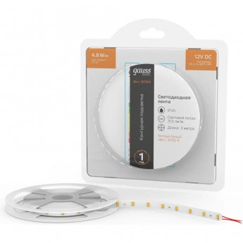 Лента GAUSS BASIC LED 2835/60 12V 4,8W/m 312lm/m 3000K 8mm IP20 3m