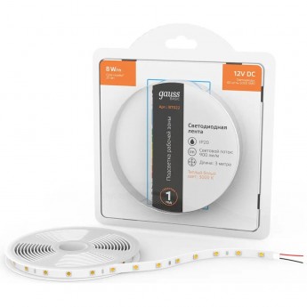 Лента GAUSS BASIC LED 5050/60 12V 8W/m 900lm/m 3000K 10mm IP20 3m Лента GAUSS BASIC LED 5050/60 12V 8W/m 900lm/m 3000K 10mm IP20 3m