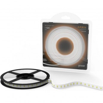 Лента GAUSS LED 2835/60-SMD 4.8W 12V DC теплый белый (блистер 5м) Лента GAUSS LED 2835/60-SMD 4.8W 12V DC теплый белый (блистер 5м)