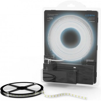 Лента GAUSS LED Комплект 2835/60-SMD 4,8W 12V DC холодный белый IP20 (блистер 5м) Лента GAUSS LED Комплект 2835/60-SMD 4,8W 12V DC холодный белый IP20 (блистер 5м)