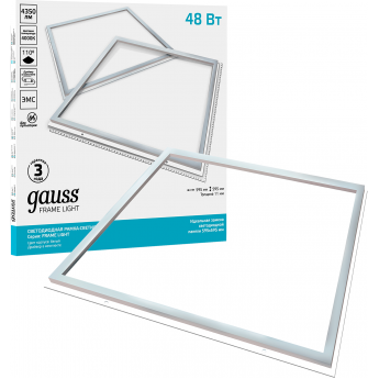 Рамка-светильник GAUSS 48W 4350lm 4000K IP40 595*595*11мм LED 1/6 Рамка-светильник GAUSS 48W 4350lm 4000K IP40 595*595*11мм LED 1/6