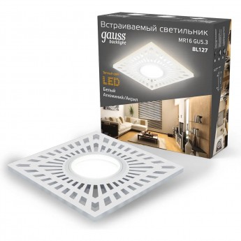 Светильник GAUSS BACKLIGHT BL127 квадратный, Белый, Gu5.3, 3W, LED 3000K Светильник GAUSS BACKLIGHT BL127 квадратный, Белый, Gu5.3, 3W, LED 3000K