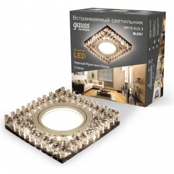 Светильник GAUSS BACKLIGHT BL031 квадратный, Черн.Кристал/Хром, Gu5.3, LED 2700K Светильник GAUSS BACKLIGHT BL031 квадратный, Черн.Кристал/Хром, Gu5.3, LED 2700K