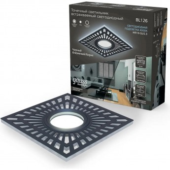 Светильник GAUSS BACKLIGHT BL126 квадратный, Черный, Gu5.3, 3W, LED 4000K Светильник GAUSS BACKLIGHT BL126 квадратный, Черный, Gu5.3, 3W, LED 4000K