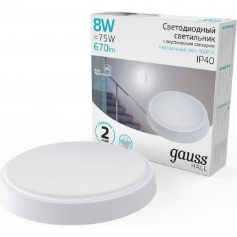 Светильник GAUSS HALL ЖКХ 670 D135*32 670lm HALL круглый с микроволн. сенсором 1/40 Светильник GAUSS HALL ЖКХ 670 D135*32 670lm HALL круглый с микроволн. сенсором 1/40