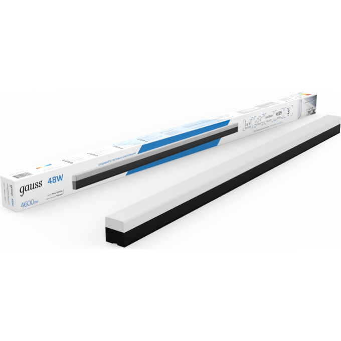 Светильник светодиодный матовый GAUSS IP40 1180*70*55мм 48W 4600Лм 6500K Shop Lighting черный 1/12 883625348