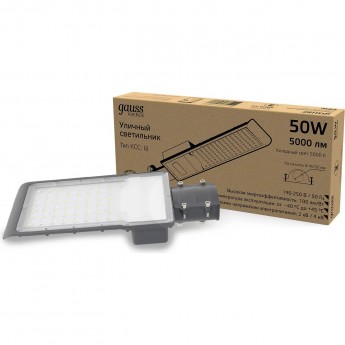Светильник уличный GAUSS AVENUE 50W 5000lm 5000K 190-250V IP65 КСС "Ш" LED 1/10 черный Светильник уличный GAUSS AVENUE 50W 5000lm 5000K 190-250V IP65 КСС "Ш" LED 1/10 черный